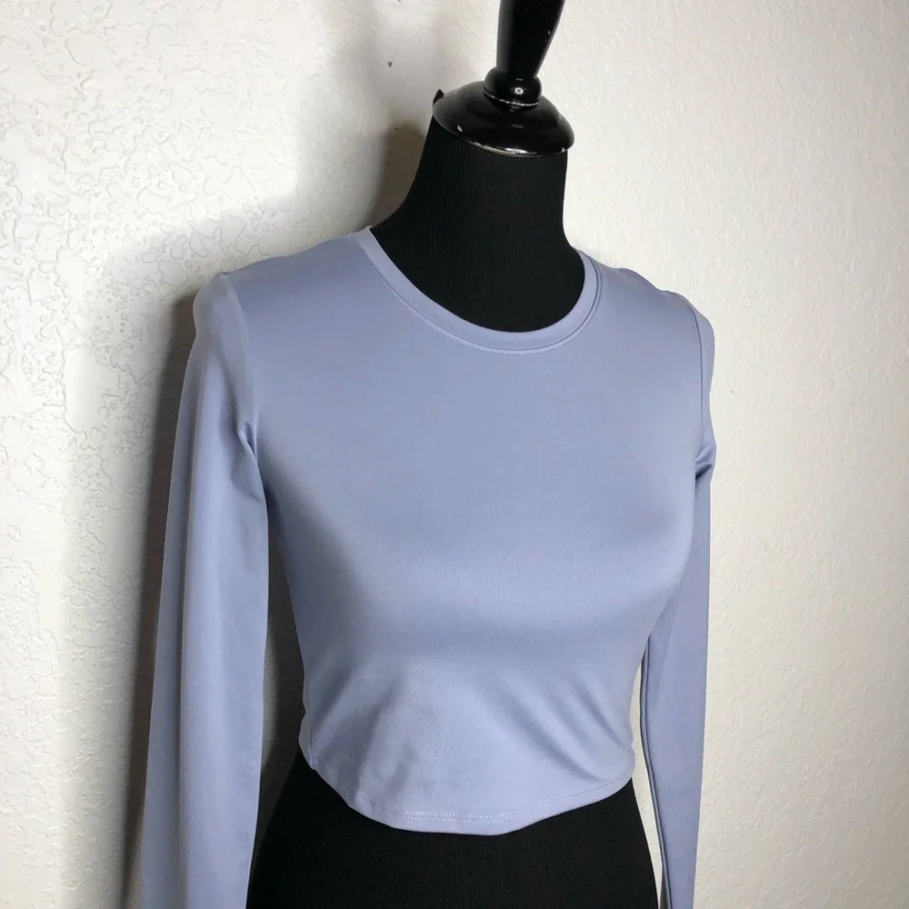 Alo light blue long sleeve cropped athletic top